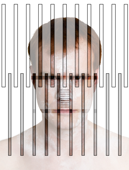 From the Dissection series of photographs by Dylan Strickland. Portraits with colored and transparent overlays obscuring identity.