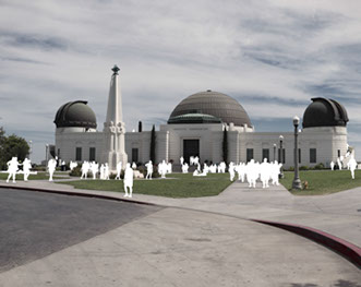 X Was Here: Silhouettes on Graffiti. From the "X" Was Here series of photographs by Dylan Strickland. Iconic architecture with people removed.